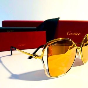 Cartier Women’s  Mirrored Sunglasses A29 14EK Gold Frame Gold Mirrored Lens NIB